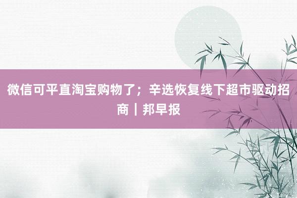 微信可平直淘宝购物了；辛选恢复线下超市驱动招商｜邦早报
